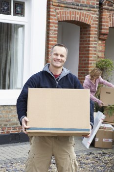 Man and van service with moving van and boxes