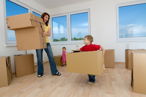 Business relocation preparations with boxes and furniture for a Haringey move